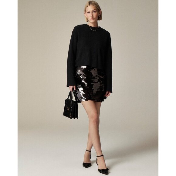 J Crew Collection Womens Skirt Sz 0 Black Circle Sequin Mini Glam NYE Date Night - Picture 2 of 5